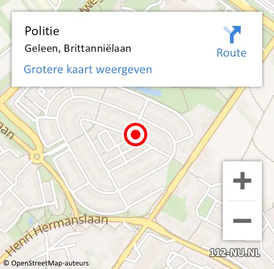 Locatie op kaart van de 112 melding: Politie Geleen, Brittanniëlaan op 22 april 2022 08:27