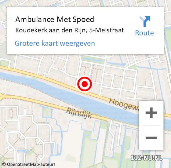 Locatie op kaart van de 112 melding: Ambulance Met Spoed Naar Koudekerk aan den Rijn, 5-Meistraat op 22 april 2022 08:42