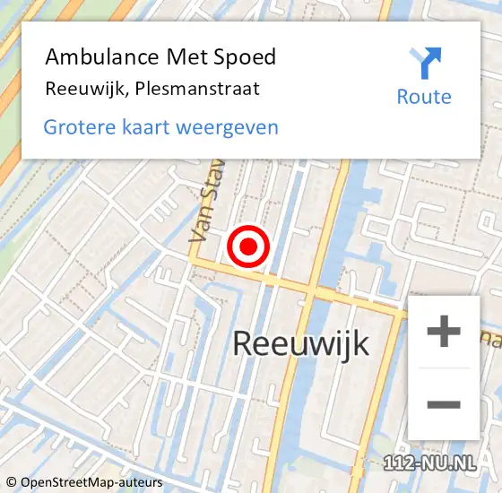 Locatie op kaart van de 112 melding: Ambulance Met Spoed Naar Reeuwijk, Plesmanstraat op 15 juli 2014 08:53