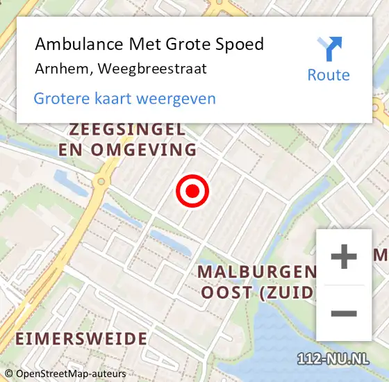Locatie op kaart van de 112 melding: Ambulance Met Grote Spoed Naar Arnhem, Weegbreestraat op 22 april 2022 08:53