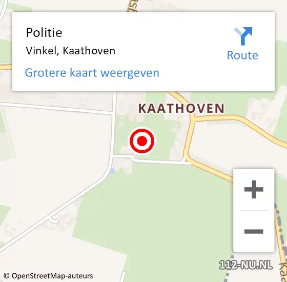 Locatie op kaart van de 112 melding: Politie Vinkel, Kaathoven op 22 april 2022 09:15