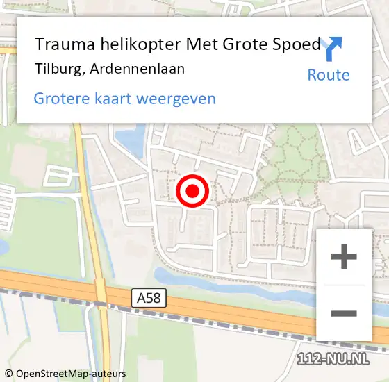 Locatie op kaart van de 112 melding: Trauma helikopter Met Grote Spoed Naar Tilburg, Ardennenlaan op 22 april 2022 09:18