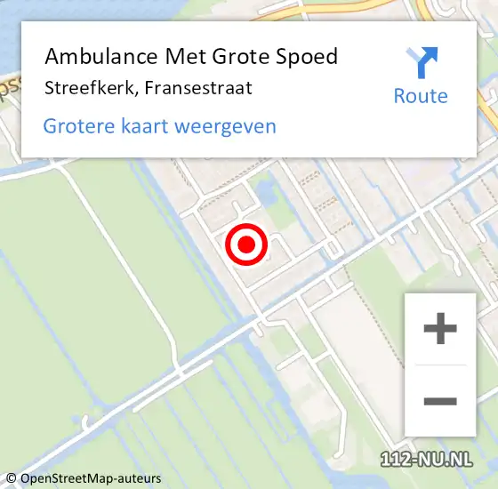 Locatie op kaart van de 112 melding: Ambulance Met Grote Spoed Naar Streefkerk, Fransestraat op 22 april 2022 09:52