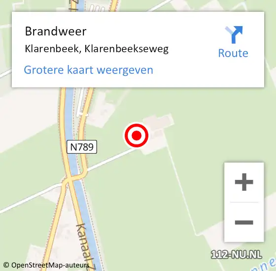 Locatie op kaart van de 112 melding: Brandweer Klarenbeek, Klarenbeekseweg op 22 april 2022 09:52