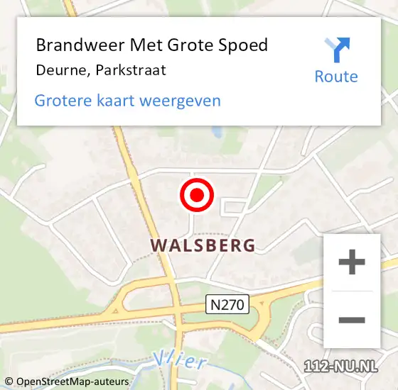 Locatie op kaart van de 112 melding: Brandweer Met Grote Spoed Naar Deurne, Parkstraat op 22 april 2022 09:57