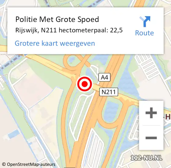 Locatie op kaart van de 112 melding: Politie Met Grote Spoed Naar Rijswijk, N211 hectometerpaal: 22,5 op 22 april 2022 10:25