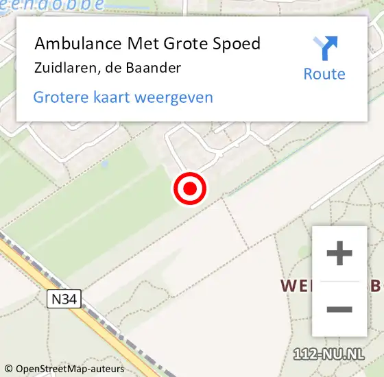 Locatie op kaart van de 112 melding: Ambulance Met Grote Spoed Naar Zuidlaren, de Baander op 22 april 2022 10:38