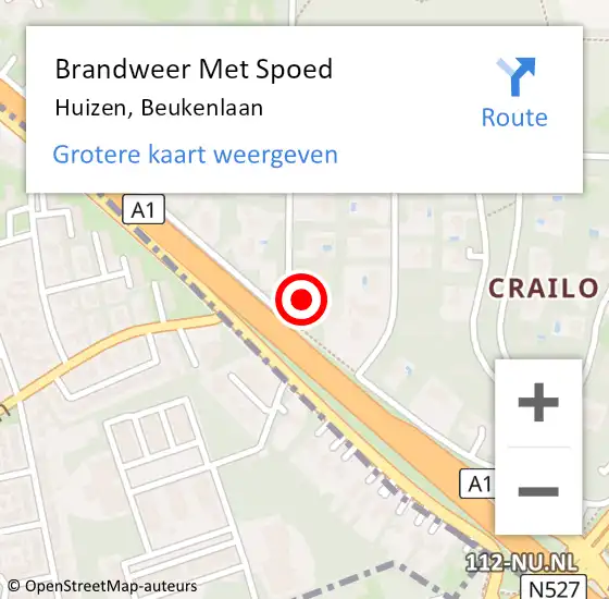 Locatie op kaart van de 112 melding: Brandweer Met Spoed Naar Huizen, Beukenlaan op 22 april 2022 10:50