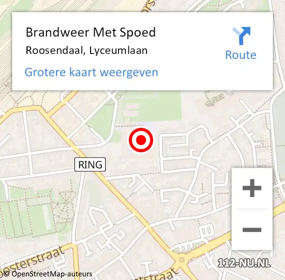 Locatie op kaart van de 112 melding: Brandweer Met Spoed Naar Roosendaal, Lyceumlaan op 22 april 2022 10:59