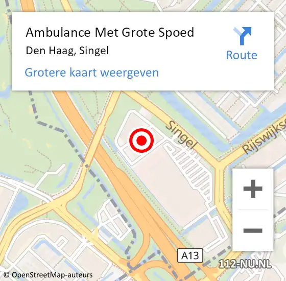 Locatie op kaart van de 112 melding: Ambulance Met Grote Spoed Naar Den Haag, Singel op 22 april 2022 11:16