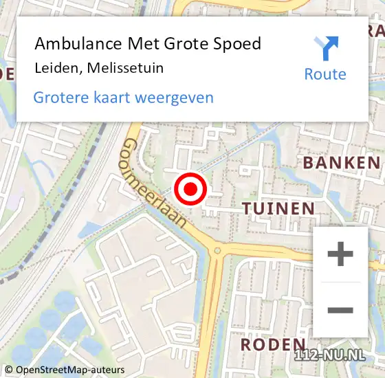 Locatie op kaart van de 112 melding: Ambulance Met Grote Spoed Naar Leiden, Melissetuin op 22 april 2022 11:38