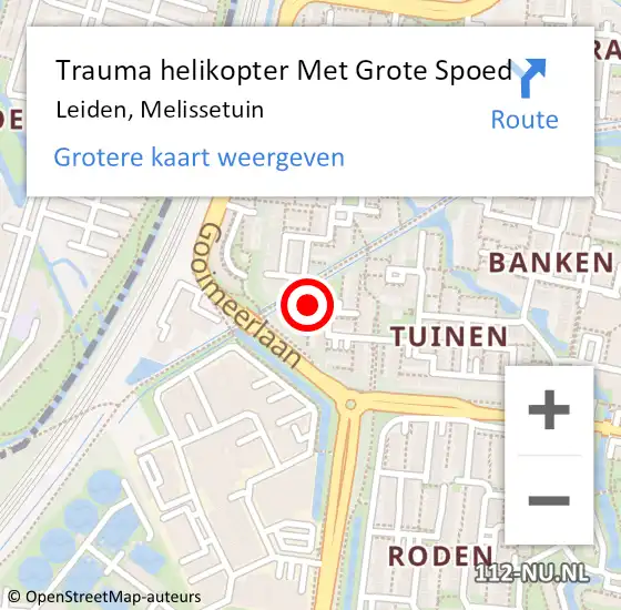 Locatie op kaart van de 112 melding: Trauma helikopter Met Grote Spoed Naar Leiden, Melissetuin op 22 april 2022 11:39