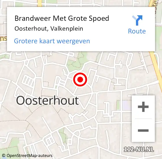 Locatie op kaart van de 112 melding: Brandweer Met Grote Spoed Naar Oosterhout, Valkenplein op 22 april 2022 11:47