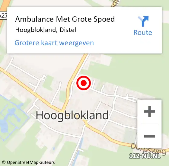 Locatie op kaart van de 112 melding: Ambulance Met Grote Spoed Naar Hoogblokland, Distel op 22 april 2022 12:06