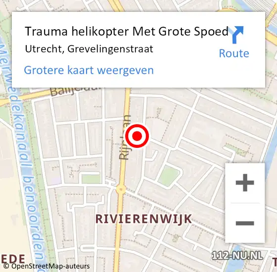 Locatie op kaart van de 112 melding: Trauma helikopter Met Grote Spoed Naar Utrecht, Grevelingenstraat op 22 april 2022 12:18