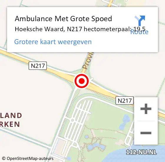 Locatie op kaart van de 112 melding: Ambulance Met Grote Spoed Naar Hoeksche Waard, N217 hectometerpaal: 19,5 op 22 april 2022 12:36
