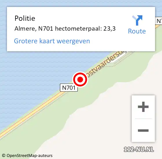 Locatie op kaart van de 112 melding: Politie Almere, N701 hectometerpaal: 23,3 op 22 april 2022 12:47