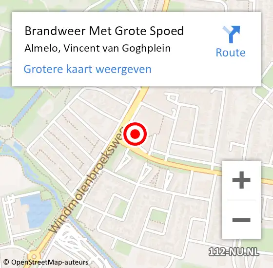 Locatie op kaart van de 112 melding: Brandweer Met Grote Spoed Naar Almelo, Vincent van Goghplein op 22 april 2022 12:48