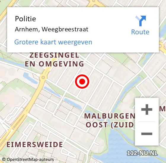 Locatie op kaart van de 112 melding: Politie Arnhem, Weegbreestraat op 22 april 2022 12:48