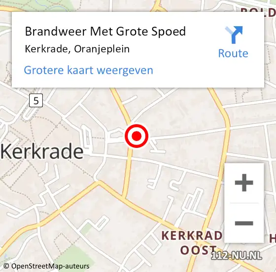 Locatie op kaart van de 112 melding: Brandweer Met Grote Spoed Naar Kerkrade, Oranjeplein op 22 april 2022 12:48