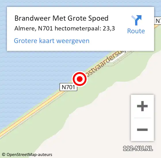 Locatie op kaart van de 112 melding: Brandweer Met Grote Spoed Naar Almere, N701 hectometerpaal: 23,3 op 22 april 2022 12:49