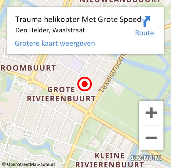 Locatie op kaart van de 112 melding: Trauma helikopter Met Grote Spoed Naar Den Helder, Waalstraat op 22 april 2022 12:52