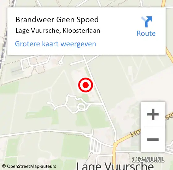 Locatie op kaart van de 112 melding: Brandweer Geen Spoed Naar Lage Vuursche, Kloosterlaan op 22 april 2022 12:58