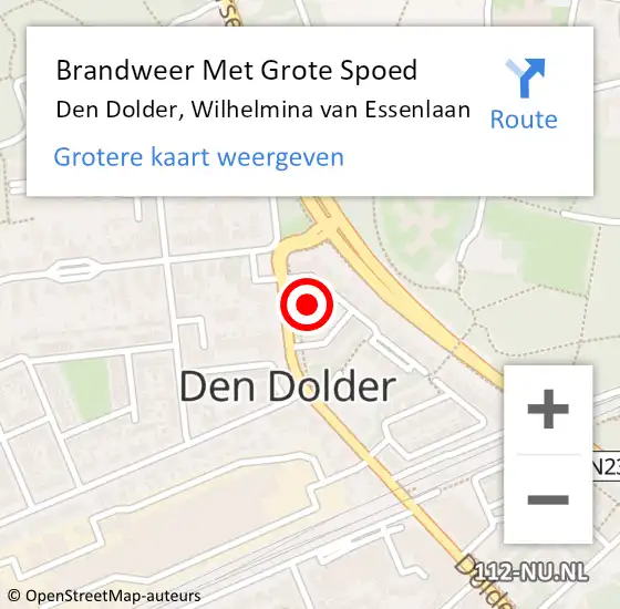 Locatie op kaart van de 112 melding: Brandweer Met Grote Spoed Naar Den Dolder, Wilhelmina van Essenlaan op 22 april 2022 12:58