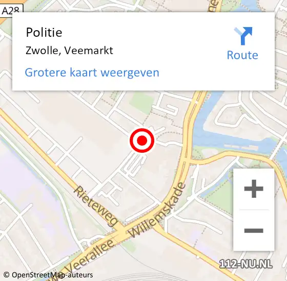 Locatie op kaart van de 112 melding: Politie Zwolle, Veemarkt op 22 april 2022 13:02