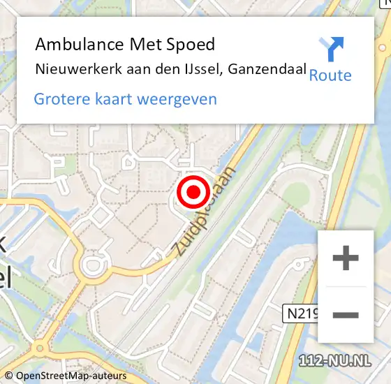 Locatie op kaart van de 112 melding: Ambulance Met Spoed Naar Nieuwerkerk aan den IJssel, Ganzendaal op 22 april 2022 13:02