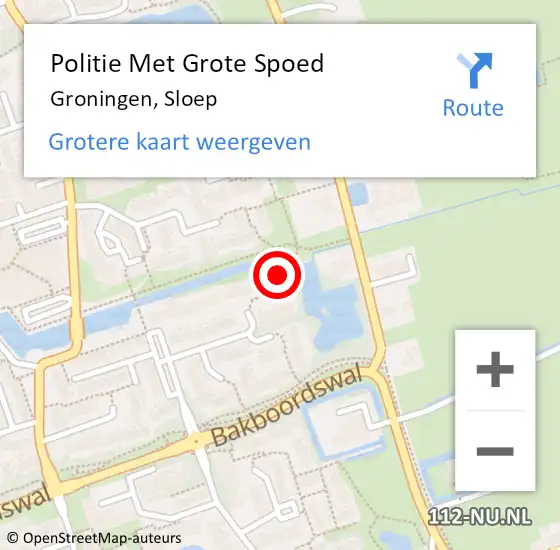 Locatie op kaart van de 112 melding: Politie Met Grote Spoed Naar Groningen, Sloep op 22 april 2022 13:14