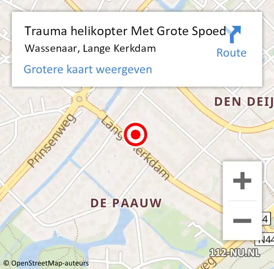 Locatie op kaart van de 112 melding: Trauma helikopter Met Grote Spoed Naar Wassenaar, Lange Kerkdam op 22 april 2022 13:26