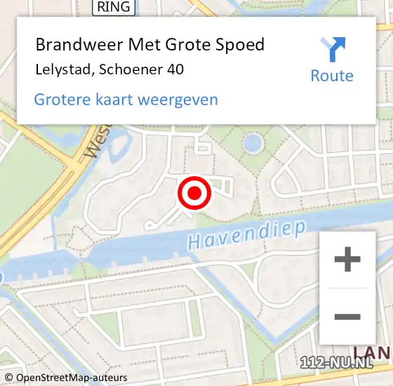 Locatie op kaart van de 112 melding: Brandweer Met Grote Spoed Naar Lelystad, Schoener 40 op 22 april 2022 13:40