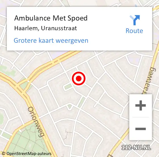 Locatie op kaart van de 112 melding: Ambulance Met Spoed Naar Haarlem, Uranusstraat op 22 april 2022 13:47