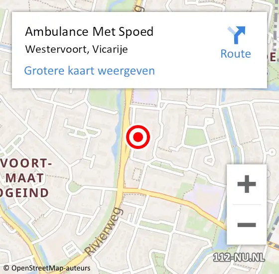 Locatie op kaart van de 112 melding: Ambulance Met Spoed Naar Westervoort, Vicarije op 22 april 2022 14:08