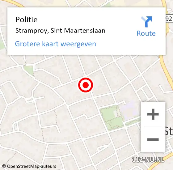 Locatie op kaart van de 112 melding: Politie Stramproy, Sint Maartenslaan op 22 april 2022 14:10