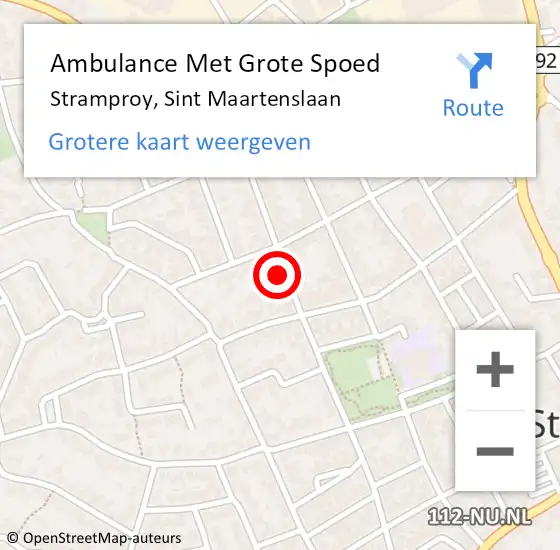 Locatie op kaart van de 112 melding: Ambulance Met Grote Spoed Naar Stramproy, Sint Maartenslaan op 22 april 2022 14:11