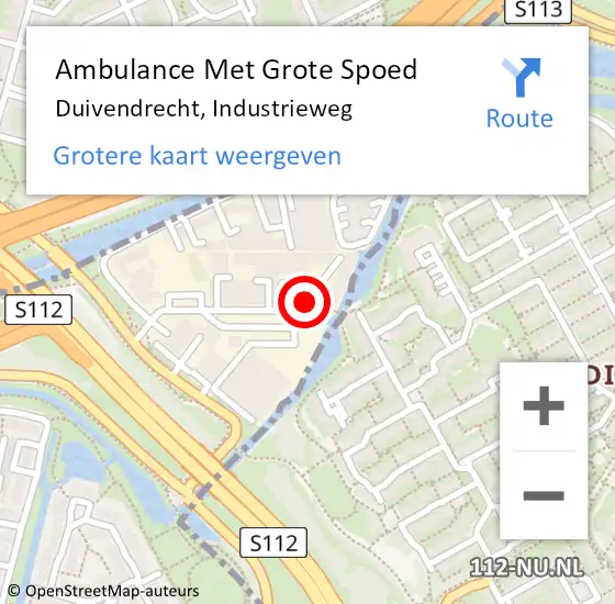 Locatie op kaart van de 112 melding: Ambulance Met Grote Spoed Naar Duivendrecht, Industrieweg op 22 april 2022 14:12