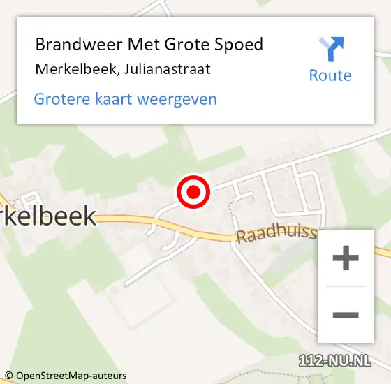 Locatie op kaart van de 112 melding: Brandweer Met Grote Spoed Naar Merkelbeek, Julianastraat op 22 april 2022 14:16