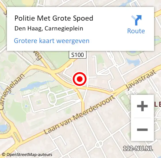 Locatie op kaart van de 112 melding: Politie Met Grote Spoed Naar Den Haag, Carnegieplein op 22 april 2022 14:28