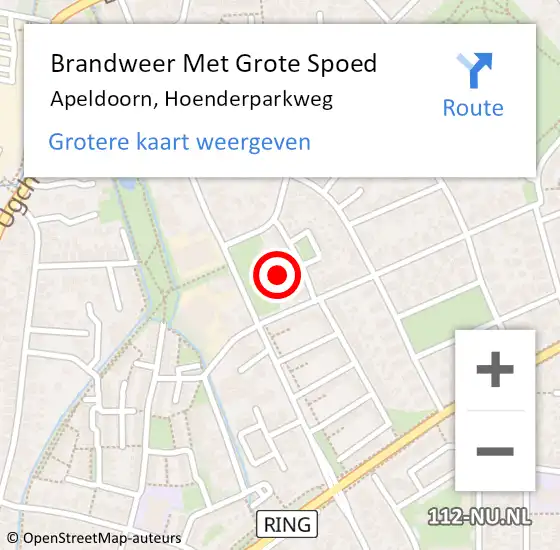 Locatie op kaart van de 112 melding: Brandweer Met Grote Spoed Naar Apeldoorn, Hoenderparkweg op 22 april 2022 14:47