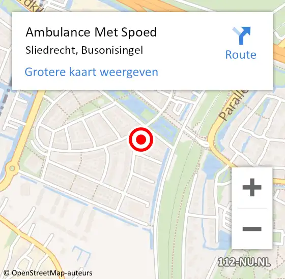 Locatie op kaart van de 112 melding: Ambulance Met Spoed Naar Sliedrecht, Busonisingel op 22 april 2022 14:47