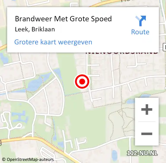 Locatie op kaart van de 112 melding: Brandweer Met Grote Spoed Naar Leek, Briklaan op 22 april 2022 14:53