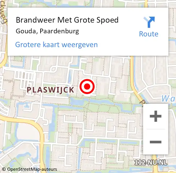 Locatie op kaart van de 112 melding: Brandweer Met Grote Spoed Naar Gouda, Paardenburg op 22 april 2022 14:55