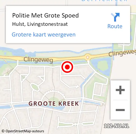 Locatie op kaart van de 112 melding: Politie Met Grote Spoed Naar Hulst, Livingstonestraat op 22 april 2022 15:07