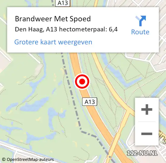 Locatie op kaart van de 112 melding: Brandweer Met Spoed Naar Den Haag, A13 hectometerpaal: 6,4 op 22 april 2022 15:29