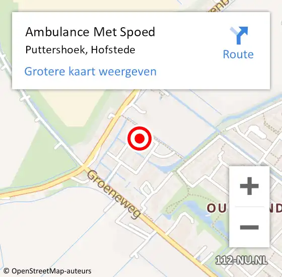 Locatie op kaart van de 112 melding: Ambulance Met Spoed Naar Puttershoek, Hofstede op 22 april 2022 15:41