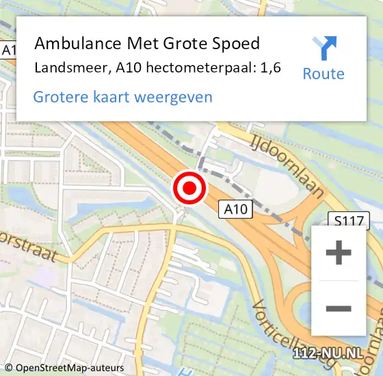 Locatie op kaart van de 112 melding: Ambulance Met Grote Spoed Naar Landsmeer, A10 hectometerpaal: 1,6 op 22 april 2022 15:53