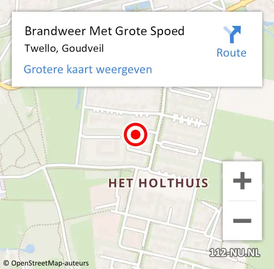 Locatie op kaart van de 112 melding: Brandweer Met Grote Spoed Naar Twello, Goudveil op 22 april 2022 16:22