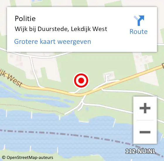 Locatie op kaart van de 112 melding: Politie Wijk bij Duurstede, Lekdijk West op 22 april 2022 16:25